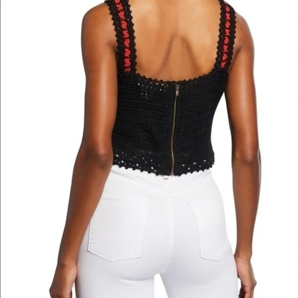 Alice + Olivia Lorri Crochet Tank Top Black / Multi Size S - Picture 2 of 14